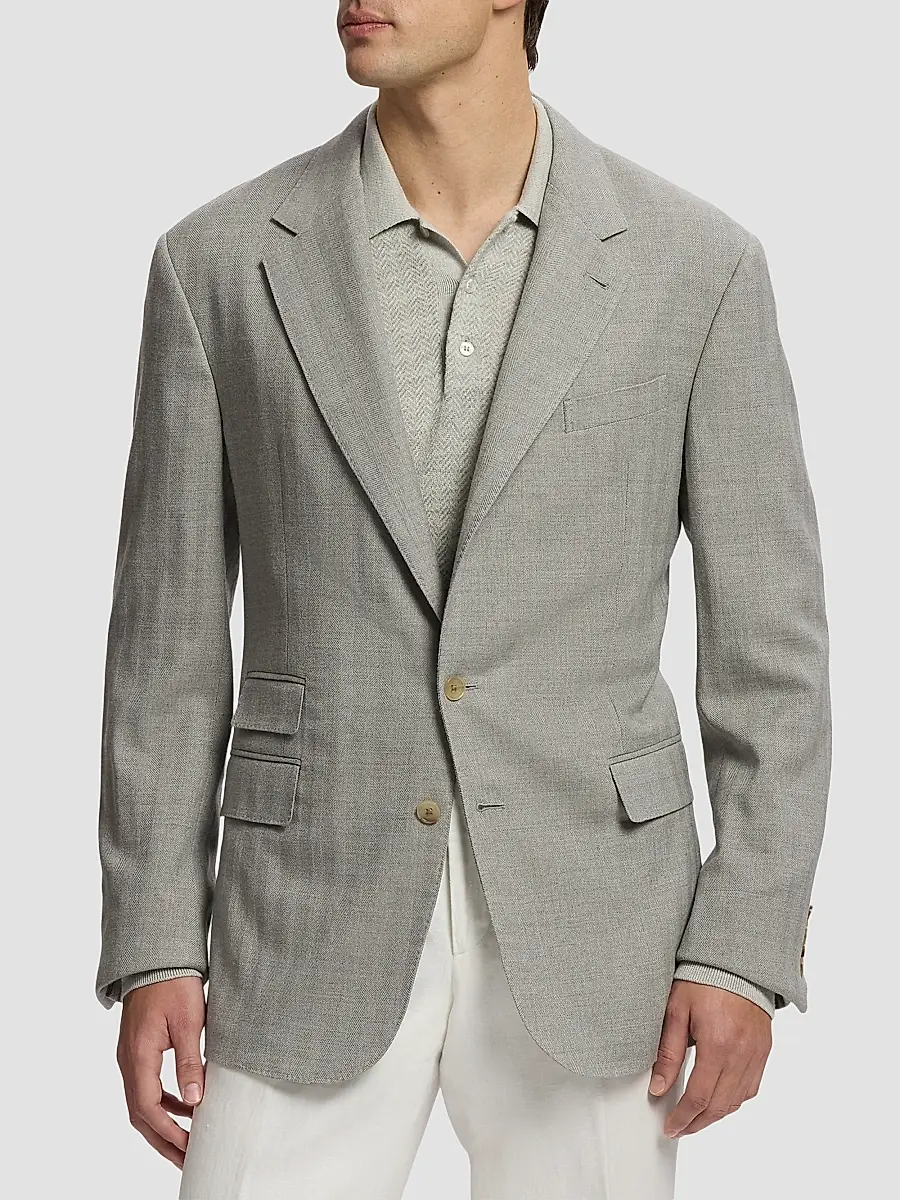 Ralph Lauren Purple Label Men's Herringbone Cashmere-Wool Single-Breasted Sportcoat | Thumbnail 4