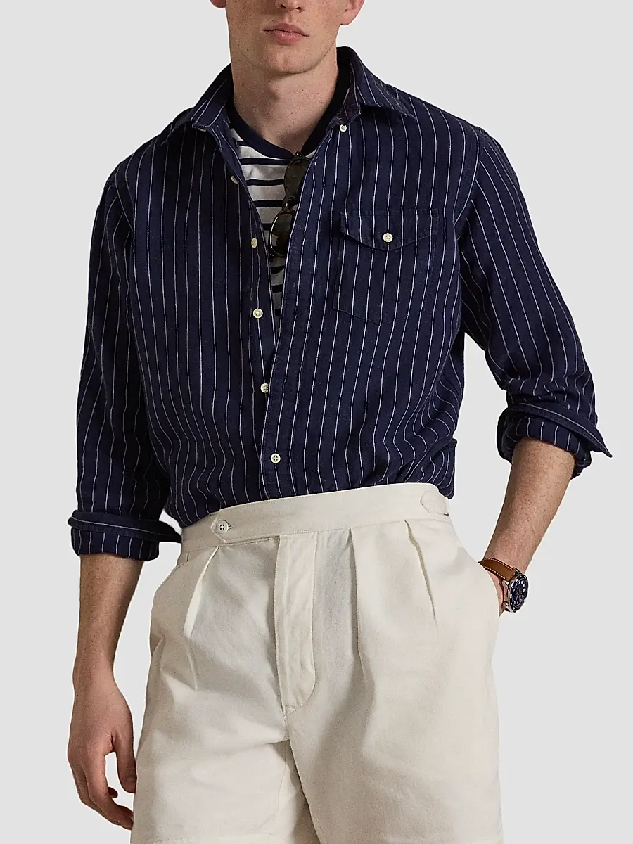 Polo Ralph Lauren Men's Classic-Fit Striped Linen Pocket Shirt | Thumbnail 4 Polo Ralph Lauren Men's Classic-Fit Striped Linen Pocket Shirt | Thumbnail 4