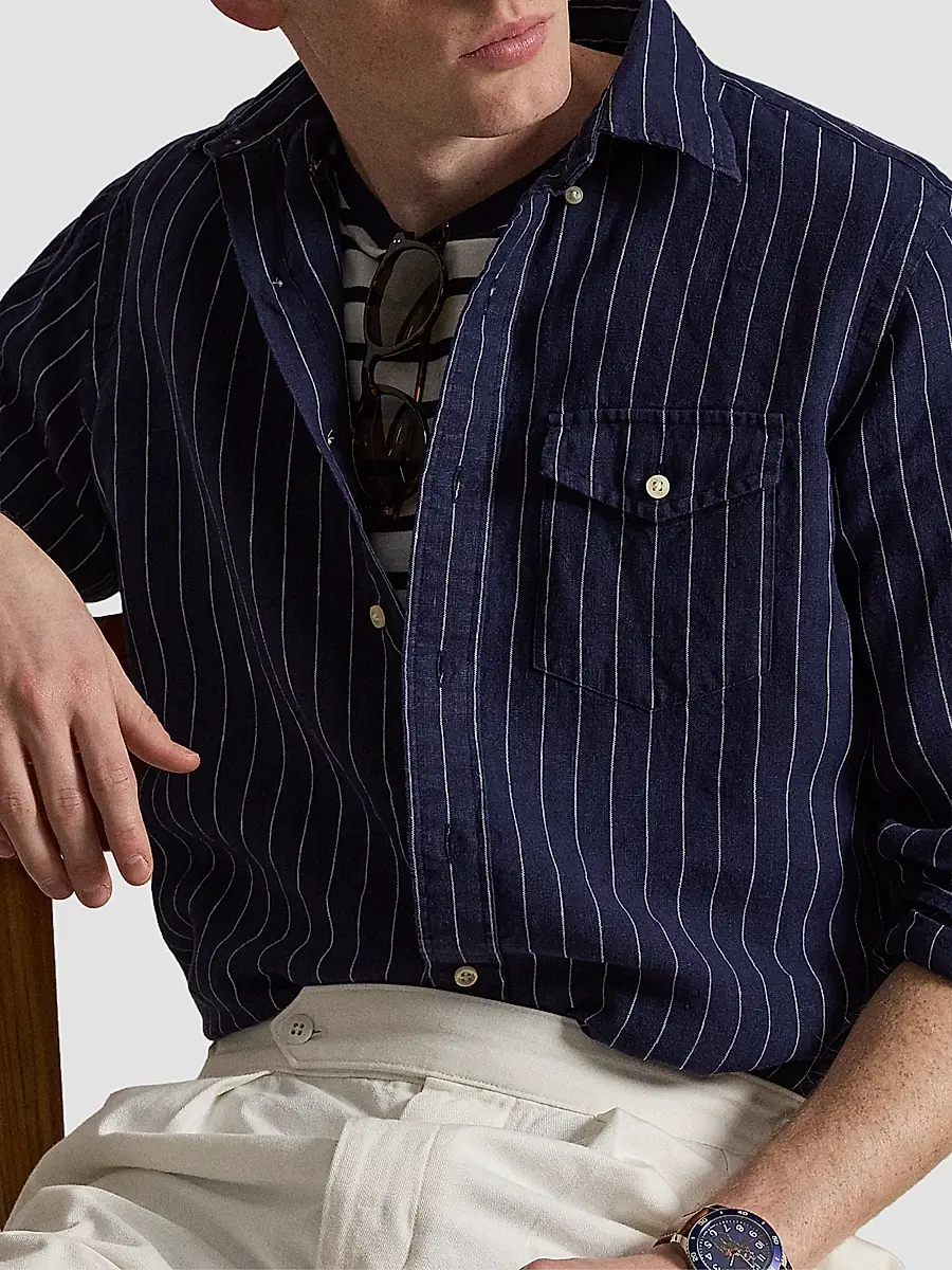 Polo Ralph Lauren Men's Classic-Fit Striped Linen Pocket Shirt | Thumbnail 5 Polo Ralph Lauren Men's Classic-Fit Striped Linen Pocket Shirt | Thumbnail 5