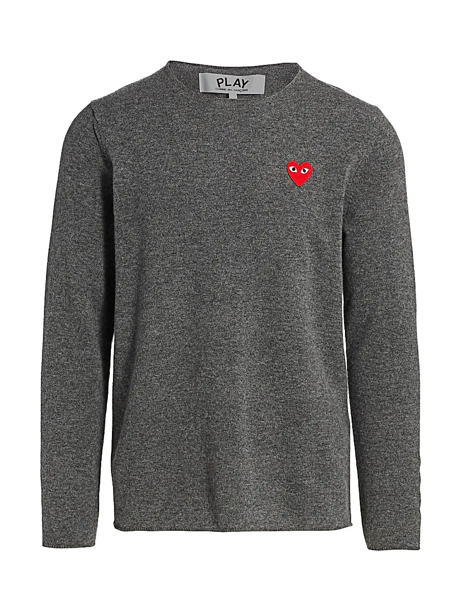 Comme des Garçons PLAY Men's Signature Wool Sweater - Grey - Size Medium | Image 1 Comme des Garçons PLAY Men's Signature Wool Sweater - Grey - Size Medium | Image 1