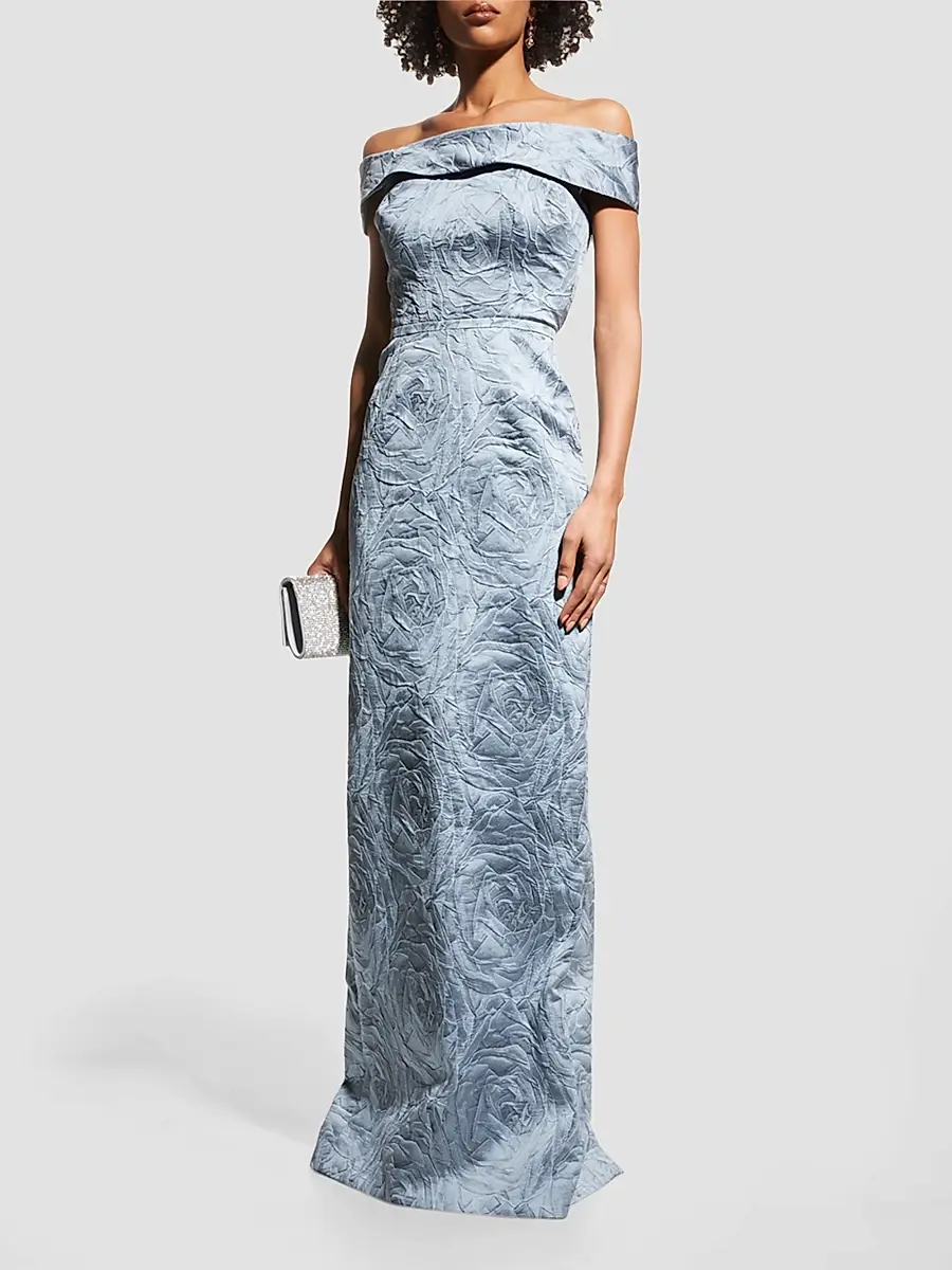 Teri Jon by Rickie Freeman Women's Jacquard Off-The-Shoulder Gown | Thumbnail 2 Teri Jon by Rickie Freeman Women's Jacquard Off-The-Shoulder Gown | Thumbnail 2