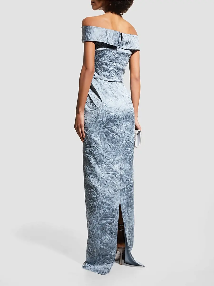 Teri Jon by Rickie Freeman Women's Jacquard Off-The-Shoulder Gown | Thumbnail 3 Teri Jon by Rickie Freeman Women's Jacquard Off-The-Shoulder Gown | Thumbnail 3