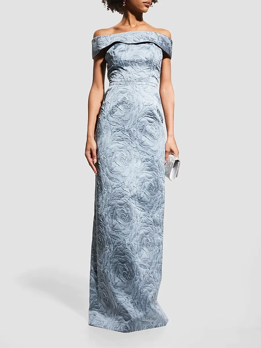 Teri Jon by Rickie Freeman Women's Jacquard Off-The-Shoulder Gown | Thumbnail 4 Teri Jon by Rickie Freeman Women's Jacquard Off-The-Shoulder Gown | Thumbnail 4