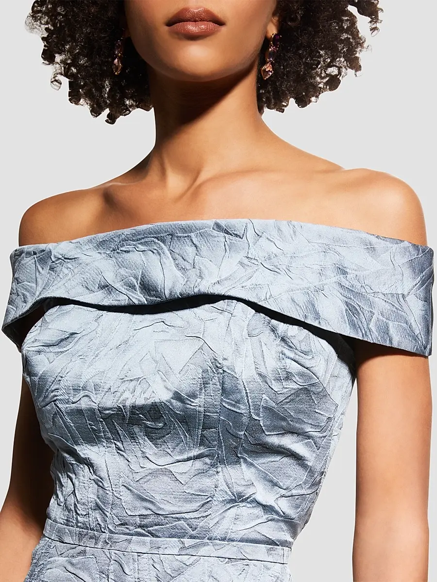 Teri Jon by Rickie Freeman Women's Jacquard Off-The-Shoulder Gown | Thumbnail 5 Teri Jon by Rickie Freeman Women's Jacquard Off-The-Shoulder Gown | Thumbnail 5