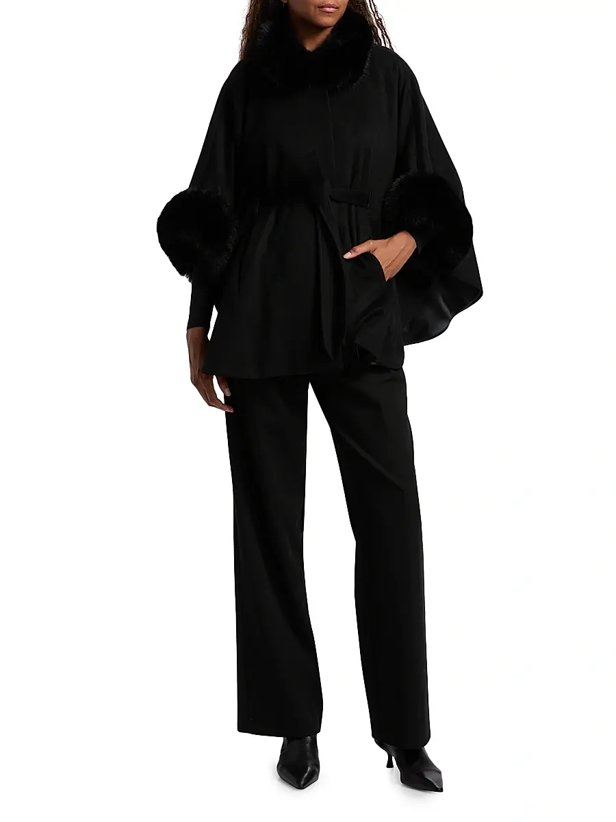 Sofia Cashmere Women's Faux-Fur Cashmere Belted Cape | Thumbnail 2 Sofia Cashmere Women's Faux-Fur Cashmere Belted Cape | Thumbnail 2
