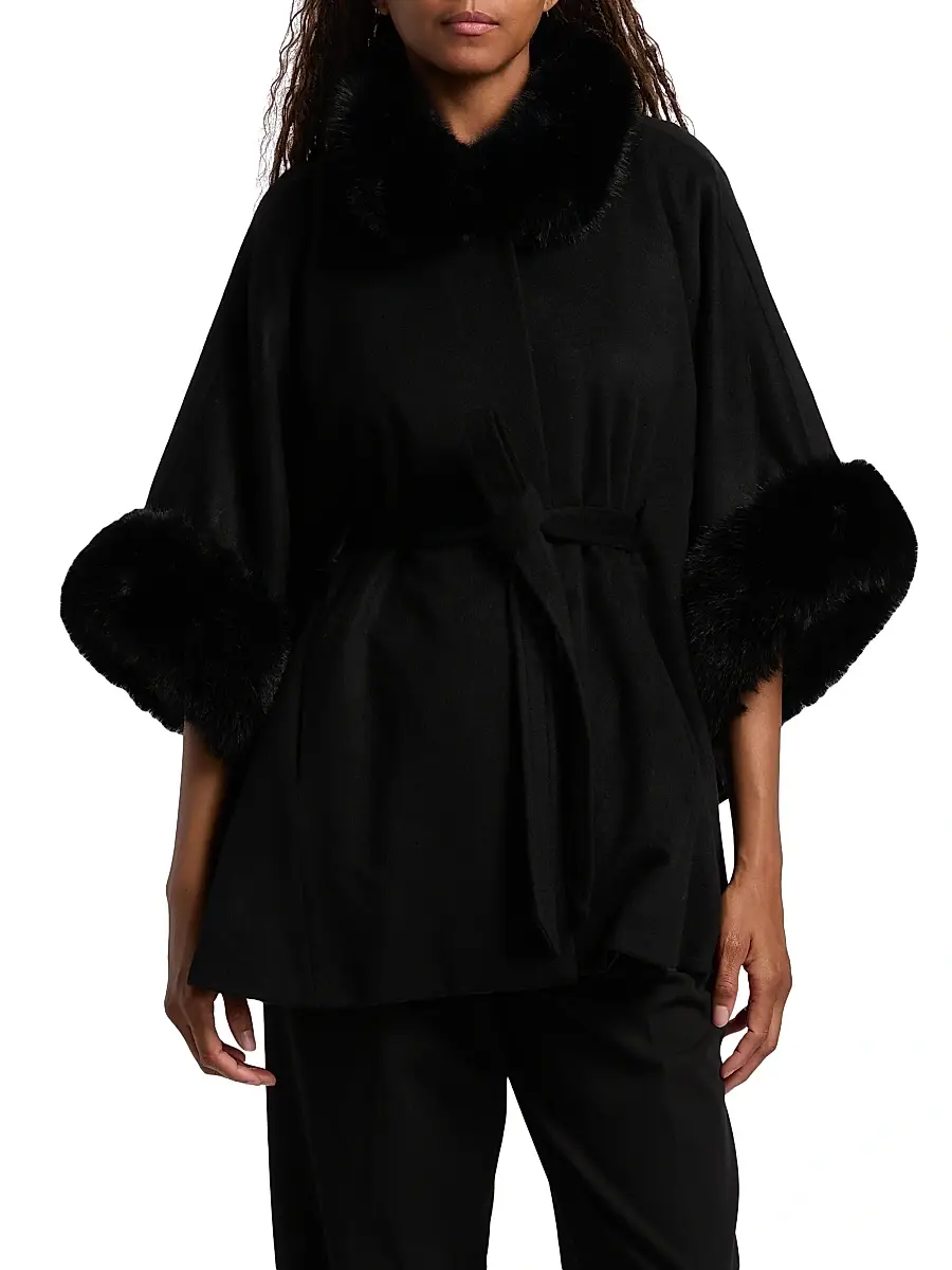 Sofia Cashmere Women's Faux-Fur Cashmere Belted Cape | Thumbnail 3 Sofia Cashmere Women's Faux-Fur Cashmere Belted Cape | Thumbnail 3