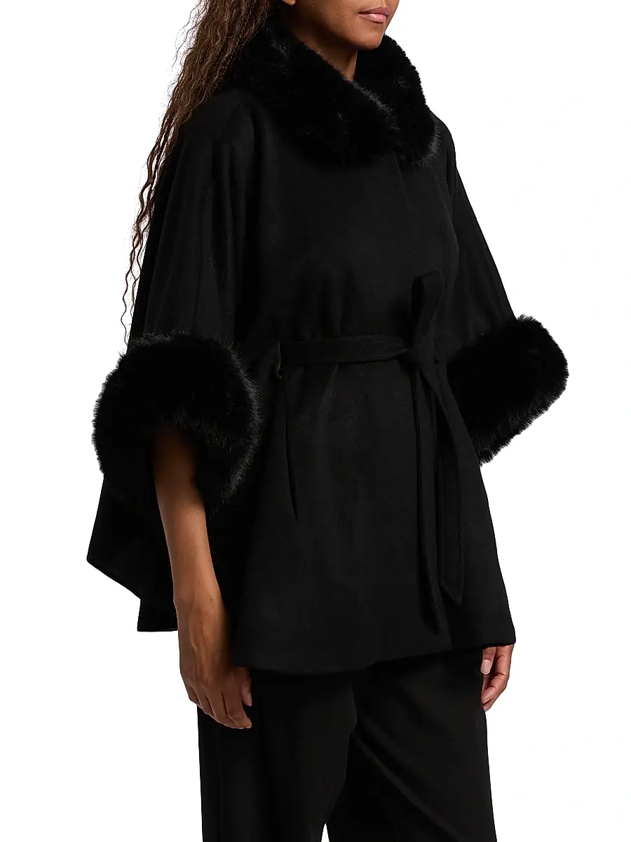 Sofia Cashmere Women's Faux-Fur Cashmere Belted Cape | Thumbnail 4 Sofia Cashmere Women's Faux-Fur Cashmere Belted Cape | Thumbnail 4