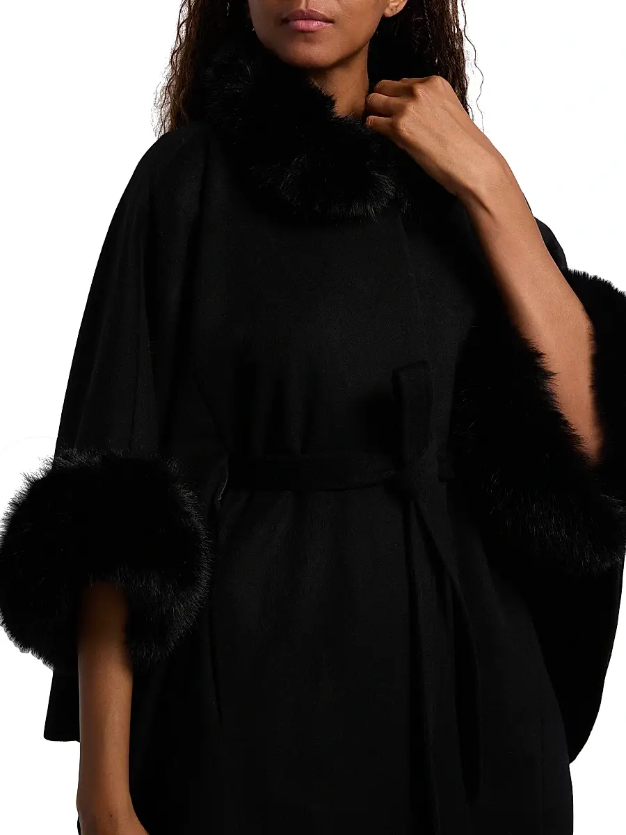 Sofia Cashmere Women's Faux-Fur Cashmere Belted Cape | Thumbnail 6 Sofia Cashmere Women's Faux-Fur Cashmere Belted Cape | Thumbnail 6