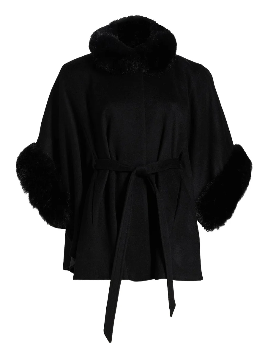 Women's Faux-Fur Cashmere Belted Cape Women's Faux-Fur Cashmere Belted Cape