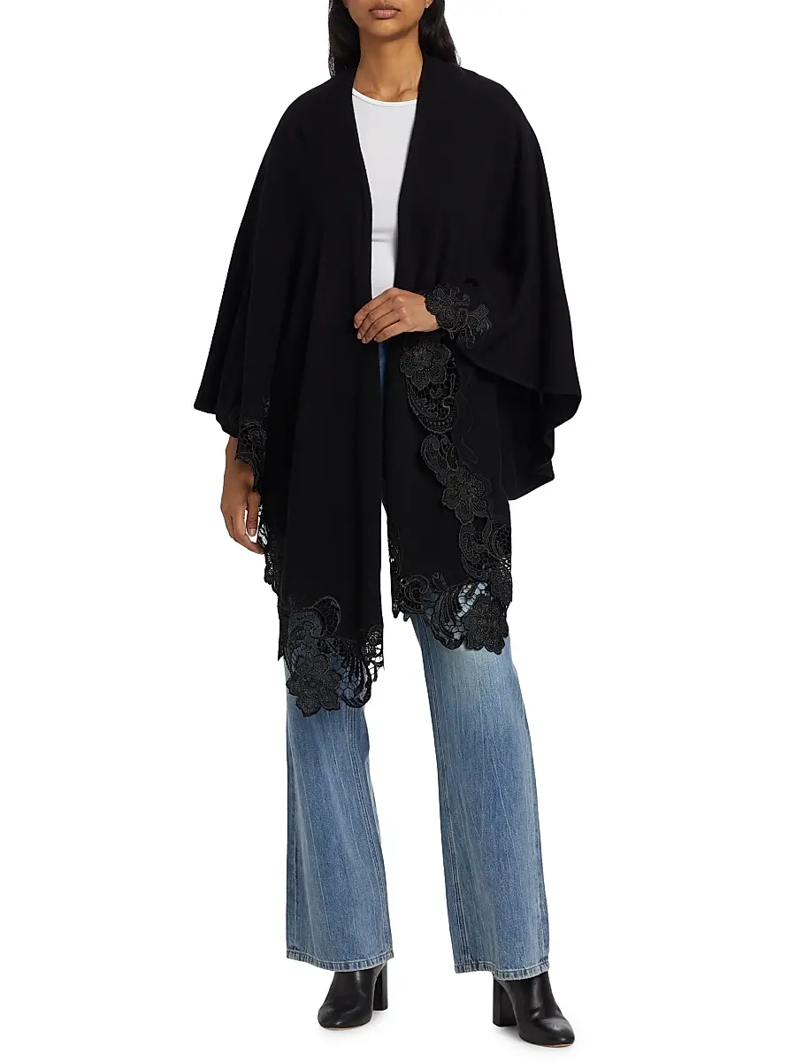 Sofia Cashmere Women's Lace-Trim Cashmere Knit Cape | Thumbnail 2