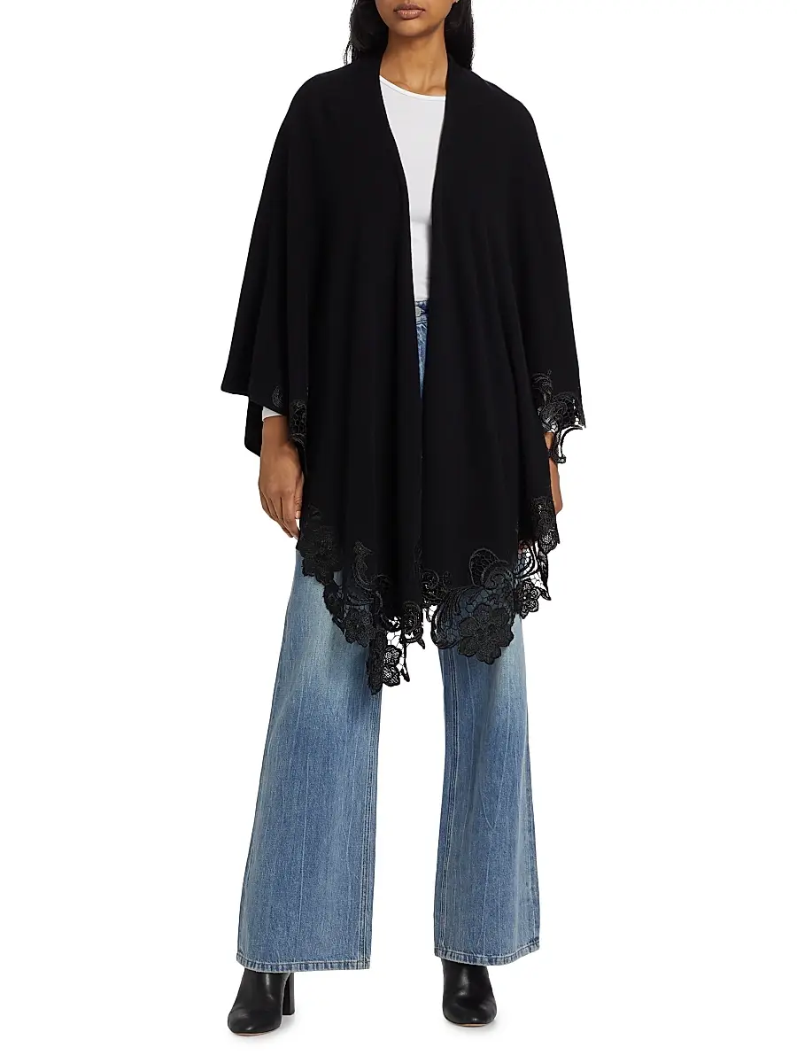 Sofia Cashmere Women's Lace-Trim Cashmere Knit Cape | Thumbnail 3