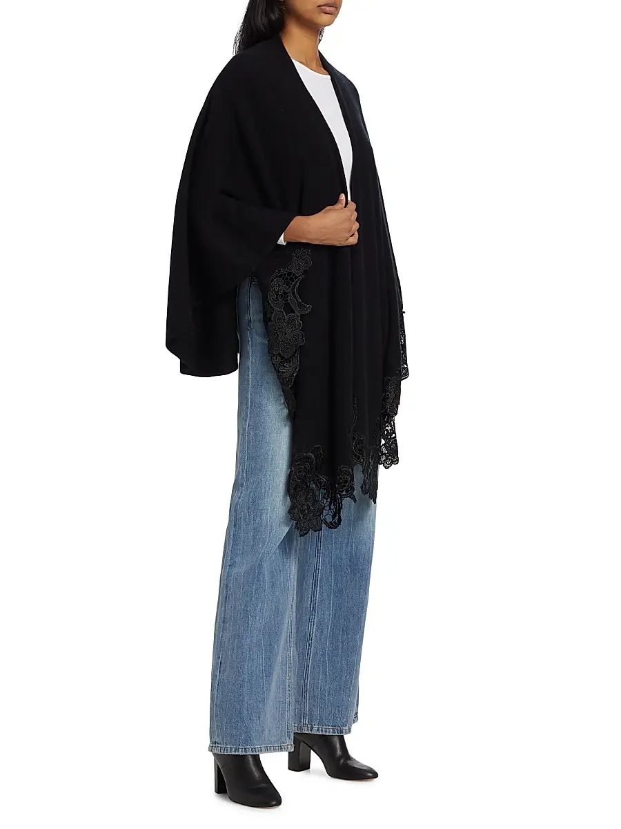 Sofia Cashmere Women's Lace-Trim Cashmere Knit Cape | Thumbnail 4