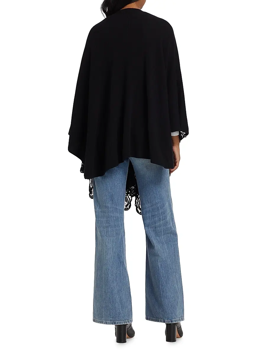 Sofia Cashmere Women's Lace-Trim Cashmere Knit Cape | Thumbnail 5