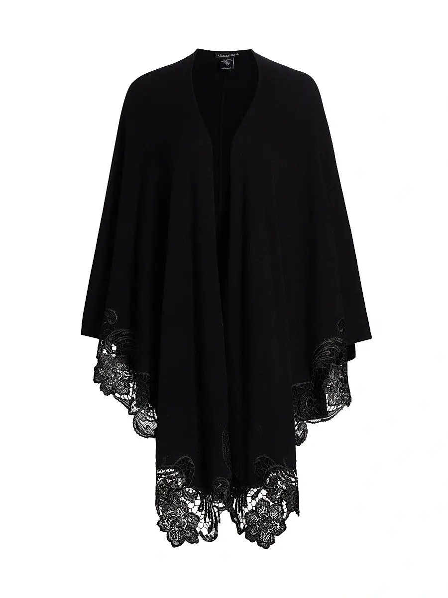 Women's Lace-Trim Cashmere Knit Cape