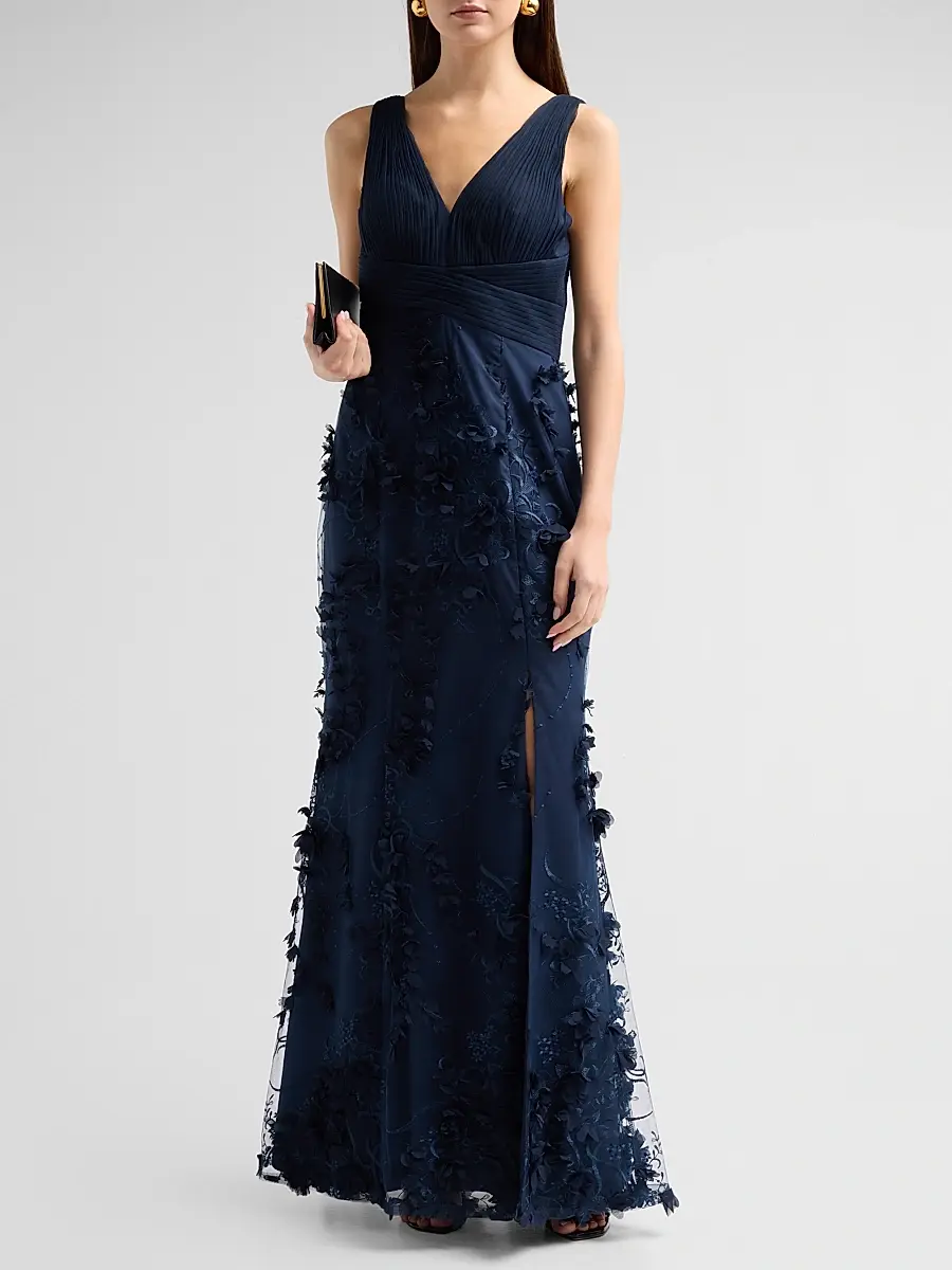 Aidan Mattox Women's Flower Appliqué Mermaid Gown | Thumbnail 2 Aidan Mattox Women's Flower Appliqué Mermaid Gown | Thumbnail 2