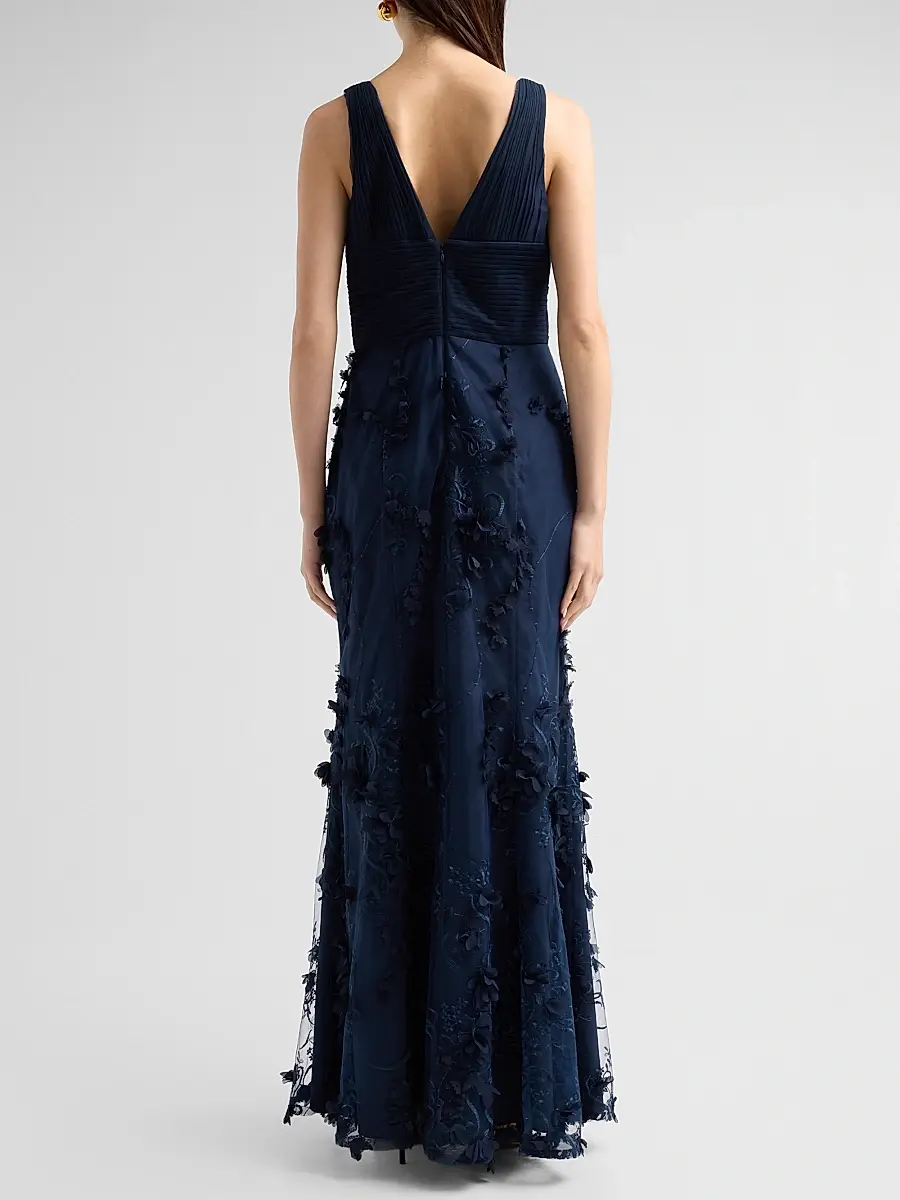 Aidan Mattox Women's Flower Appliqué Mermaid Gown | Thumbnail 3 Aidan Mattox Women's Flower Appliqué Mermaid Gown | Thumbnail 3