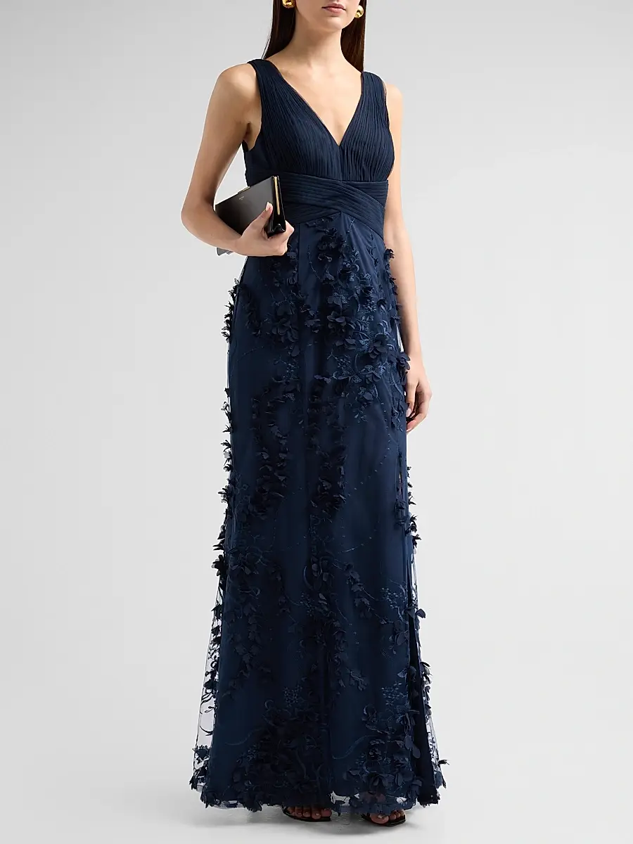 Aidan Mattox Women's Flower Appliqué Mermaid Gown | Thumbnail 4 Aidan Mattox Women's Flower Appliqué Mermaid Gown | Thumbnail 4