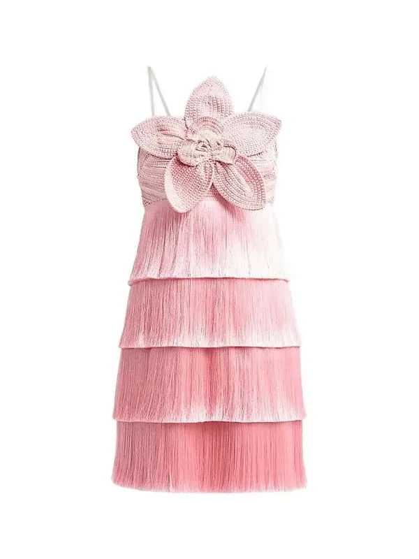 Women's Petal Fringe Crochet Flower Mini Dress