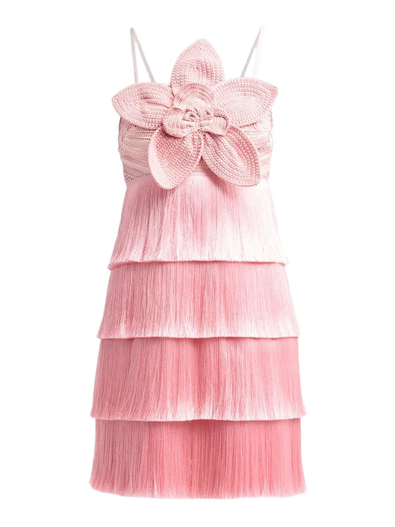 Women's Petal Fringe Crochet Flower Mini Dress Women's Petal Fringe Crochet Flower Mini Dress