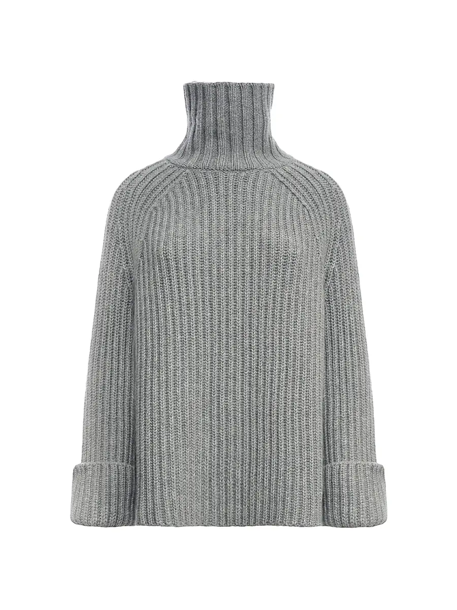 Malo Women's Rib-Knit Cashmere Raglan Turtleneck Sweater - Cemento | Image 1 Malo Women's Rib-Knit Cashmere Raglan Turtleneck Sweater - Cemento | Image 1