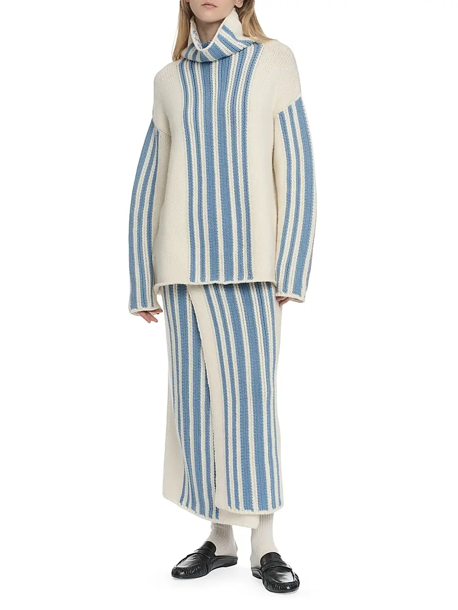 Malo Women's Striped Wool-Cashmere Oversized Turtleneck | Thumbnail 2 Malo Women's Striped Wool-Cashmere Oversized Turtleneck | Thumbnail 2
