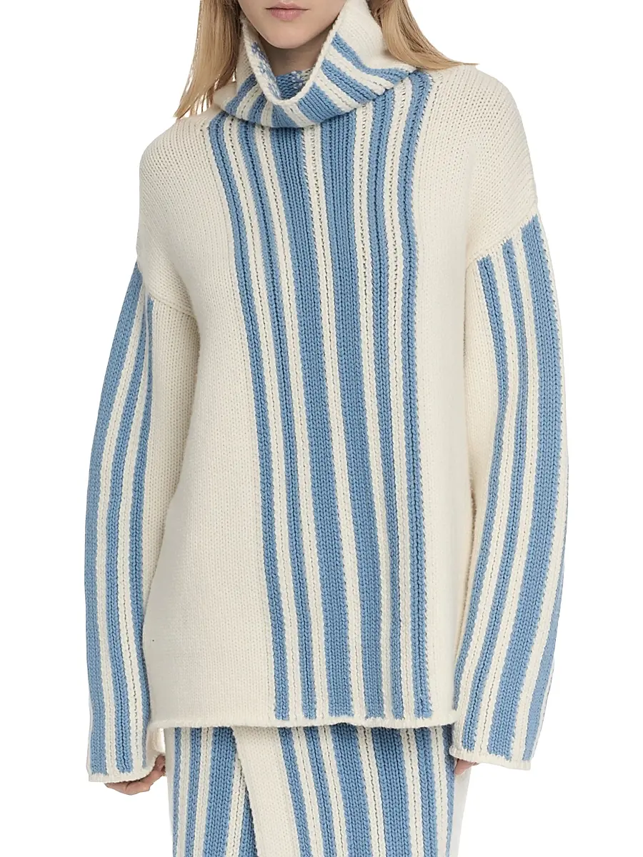 Malo Women's Striped Wool-Cashmere Oversized Turtleneck | Thumbnail 4 Malo Women's Striped Wool-Cashmere Oversized Turtleneck | Thumbnail 4