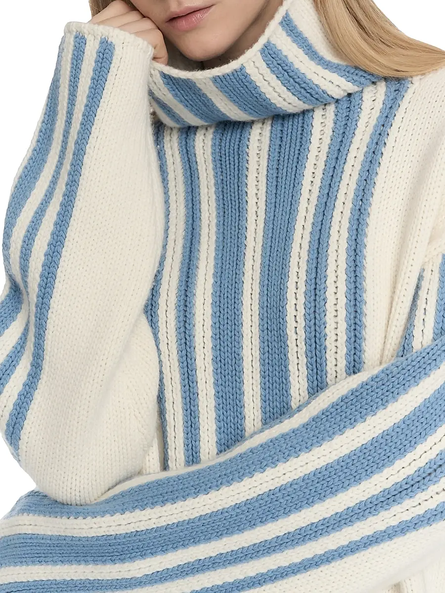 Malo Women's Striped Wool-Cashmere Oversized Turtleneck | Thumbnail 7 Malo Women's Striped Wool-Cashmere Oversized Turtleneck | Thumbnail 7