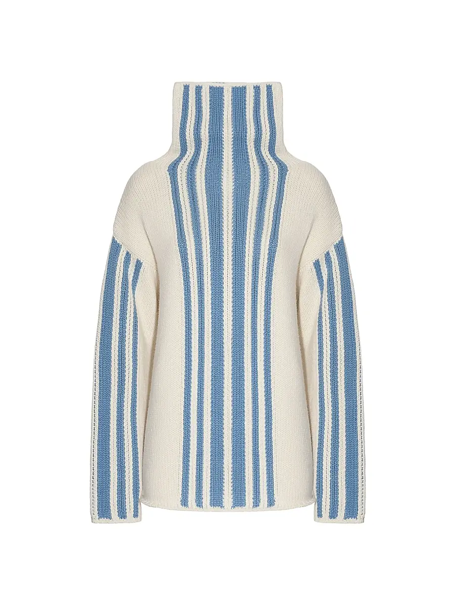 Malo Women's Striped Wool-Cashmere Oversized Turtleneck - Sale Fog Blue | Image 1 Malo Women's Striped Wool-Cashmere Oversized Turtleneck - Sale Fog Blue | Image 1