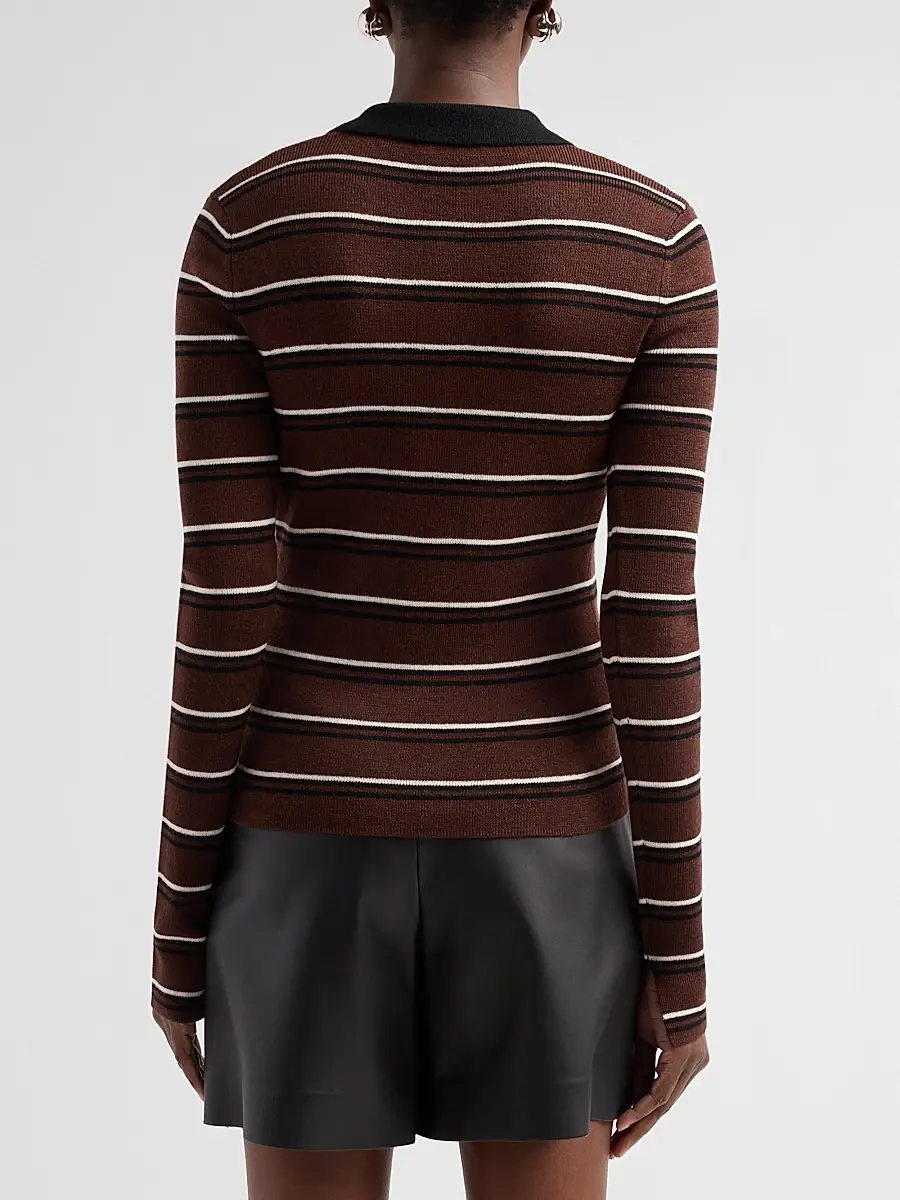 Ganni Women's Stripe Merino Wool Rib Polo Top | Thumbnail 3 Ganni Women's Stripe Merino Wool Rib Polo Top | Thumbnail 3