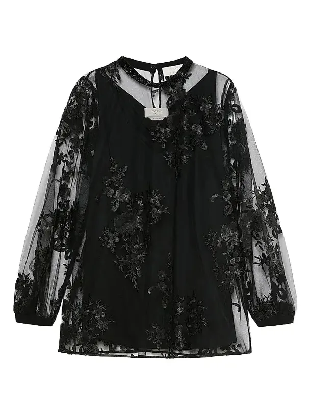 Women's Embroidered Tulle Blouse
