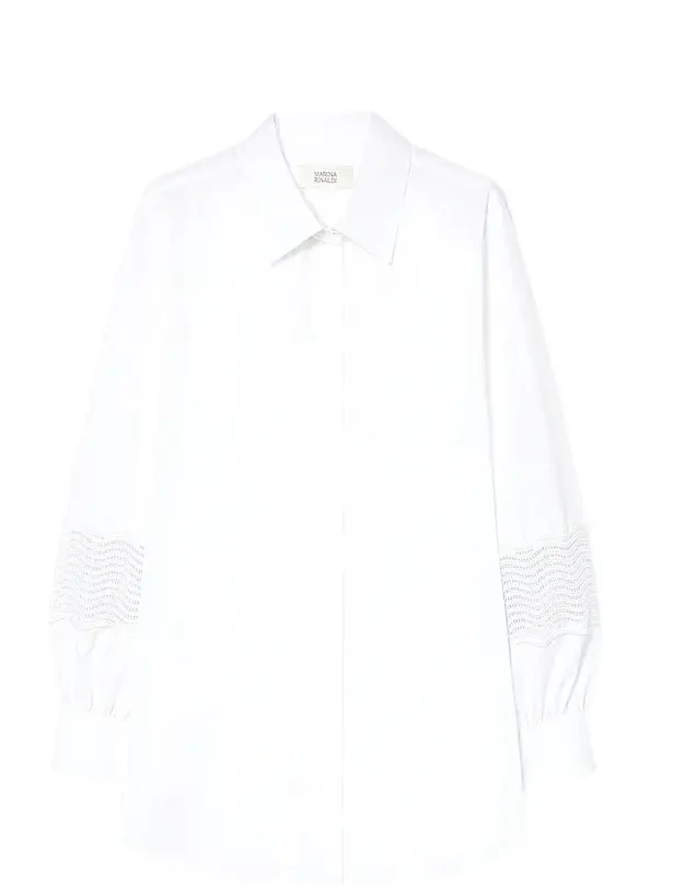 Women's Cotton Poplin Shirt with Lace - Optical White