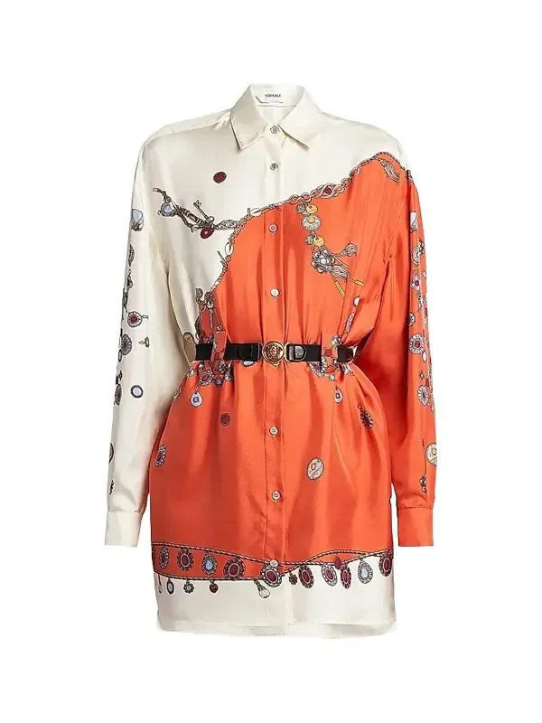 Versace Women's La Vacanza Stolen Jewels Print Silk Shirtdress