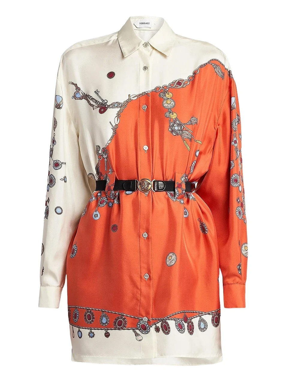 Versace Women's La Vacanza Stolen Jewels Print Silk Shirtdress