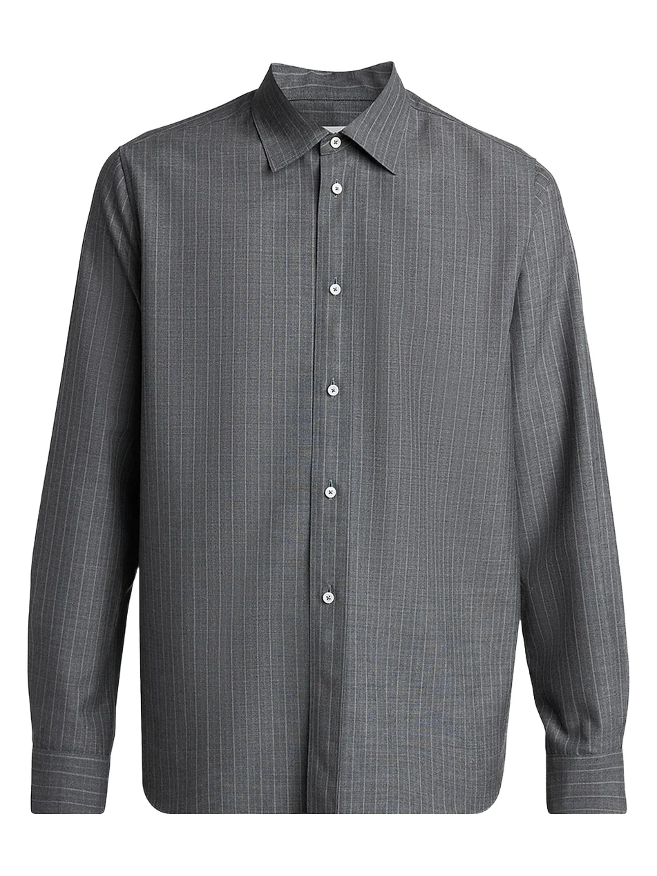 Men's Pinstripe Check Wool Button-Front Shirt