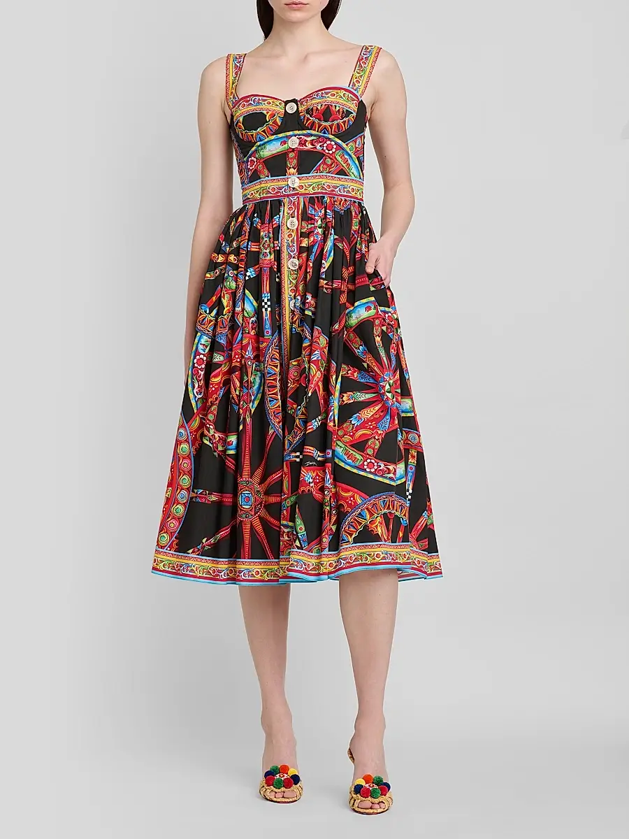 Dolce & Gabbana Women's Geometric Cotton Sweetheart Midi-Dress | Thumbnail 2 Dolce & Gabbana Women's Geometric Cotton Sweetheart Midi-Dress | Thumbnail 2