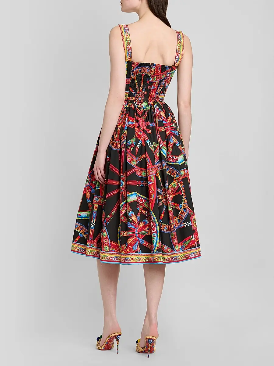 Dolce & Gabbana Women's Geometric Cotton Sweetheart Midi-Dress | Thumbnail 3 Dolce & Gabbana Women's Geometric Cotton Sweetheart Midi-Dress | Thumbnail 3