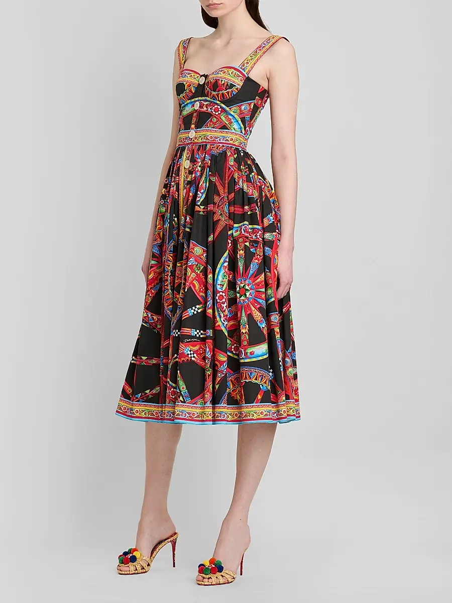 Dolce & Gabbana Women's Geometric Cotton Sweetheart Midi-Dress | Thumbnail 4 Dolce & Gabbana Women's Geometric Cotton Sweetheart Midi-Dress | Thumbnail 4