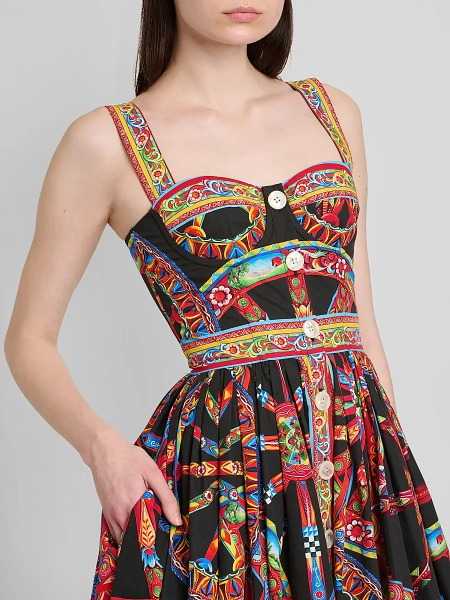 Dolce & Gabbana Women's Geometric Cotton Sweetheart Midi-Dress | Thumbnail 5 Dolce & Gabbana Women's Geometric Cotton Sweetheart Midi-Dress | Thumbnail 5