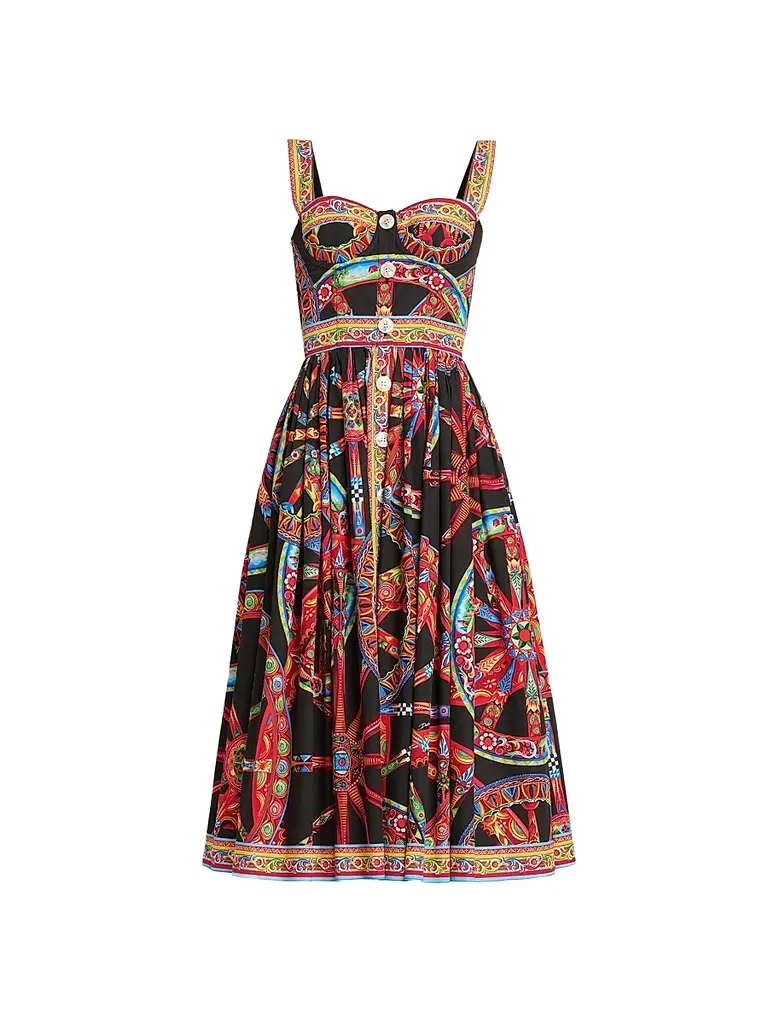 Dolce & Gabbana Women's Geometric Cotton Sweetheart Midi-Dress - Variante Abbinata - Size 14 | Image 1 Dolce & Gabbana Women's Geometric Cotton Sweetheart Midi-Dress - Variante Abbinata - Size 14 | Image 1