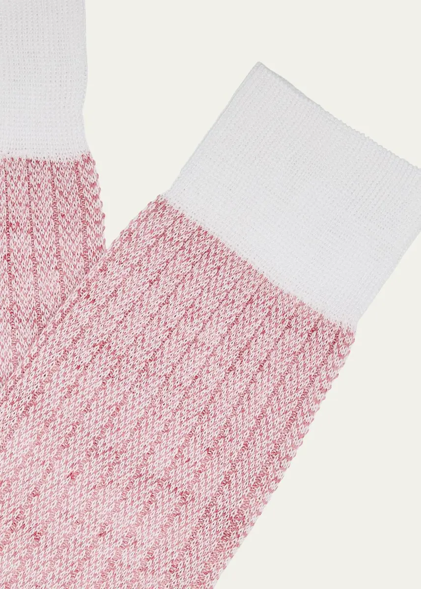 Bresciani Men's Cotton and Linen Birdseye Rib Crew Socks | Thumbnail 2