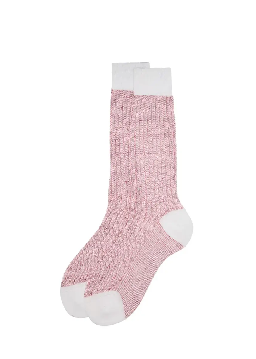 Bresciani Men's Cotton and Linen Birdseye Rib Crew Socks | Thumbnail 3