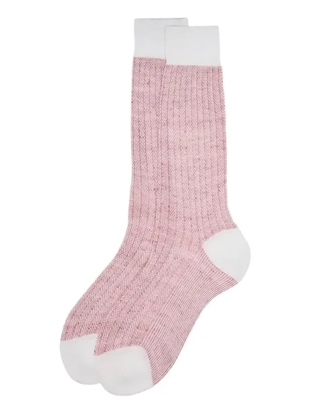 Bresciani Men's Cotton and Linen Birdseye Rib Crew Socks
