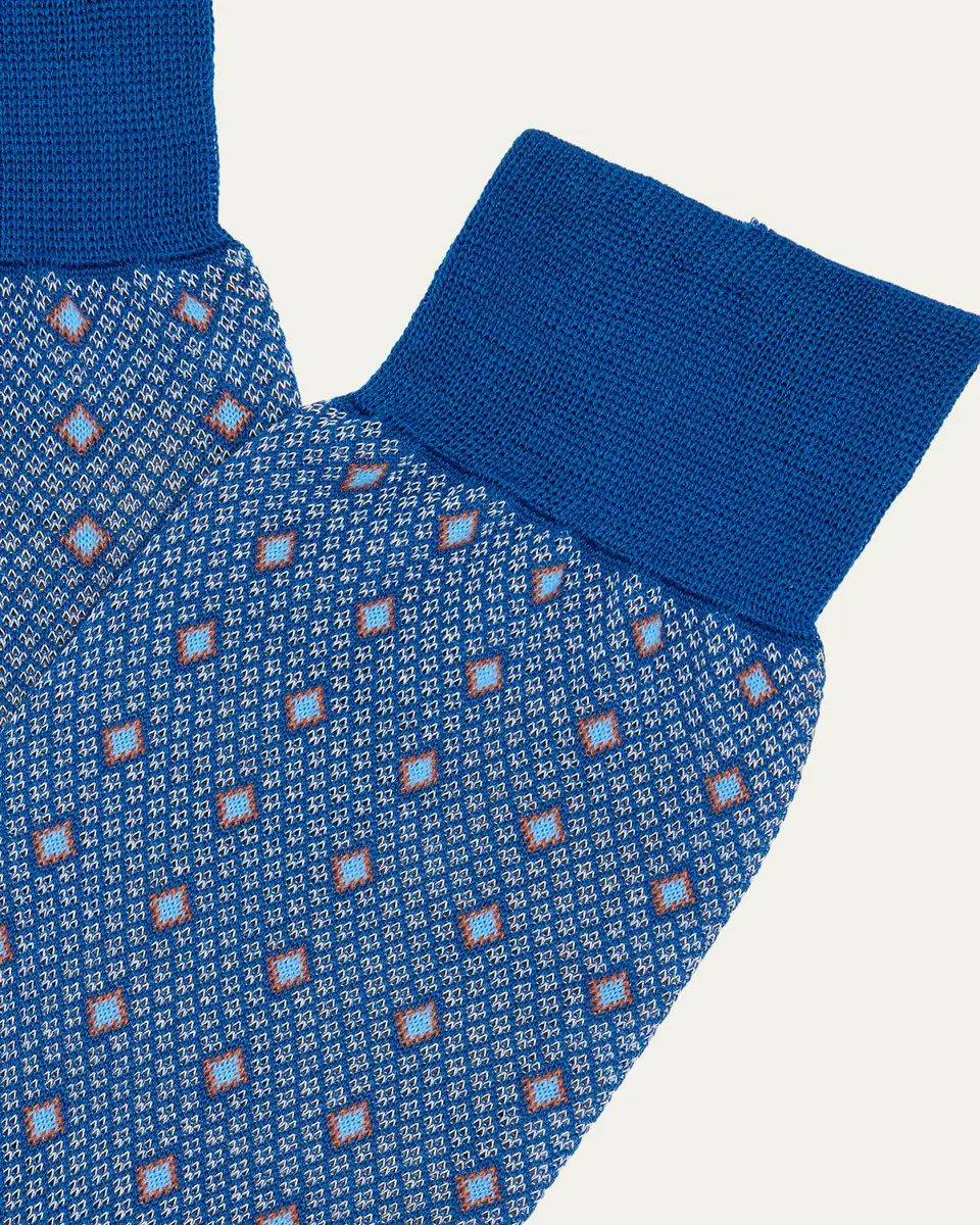 Bresciani Men's Cotton Diamond-Woven Crew Socks | Thumbnail 2 Bresciani Men's Cotton Diamond-Woven Crew Socks | Thumbnail 2