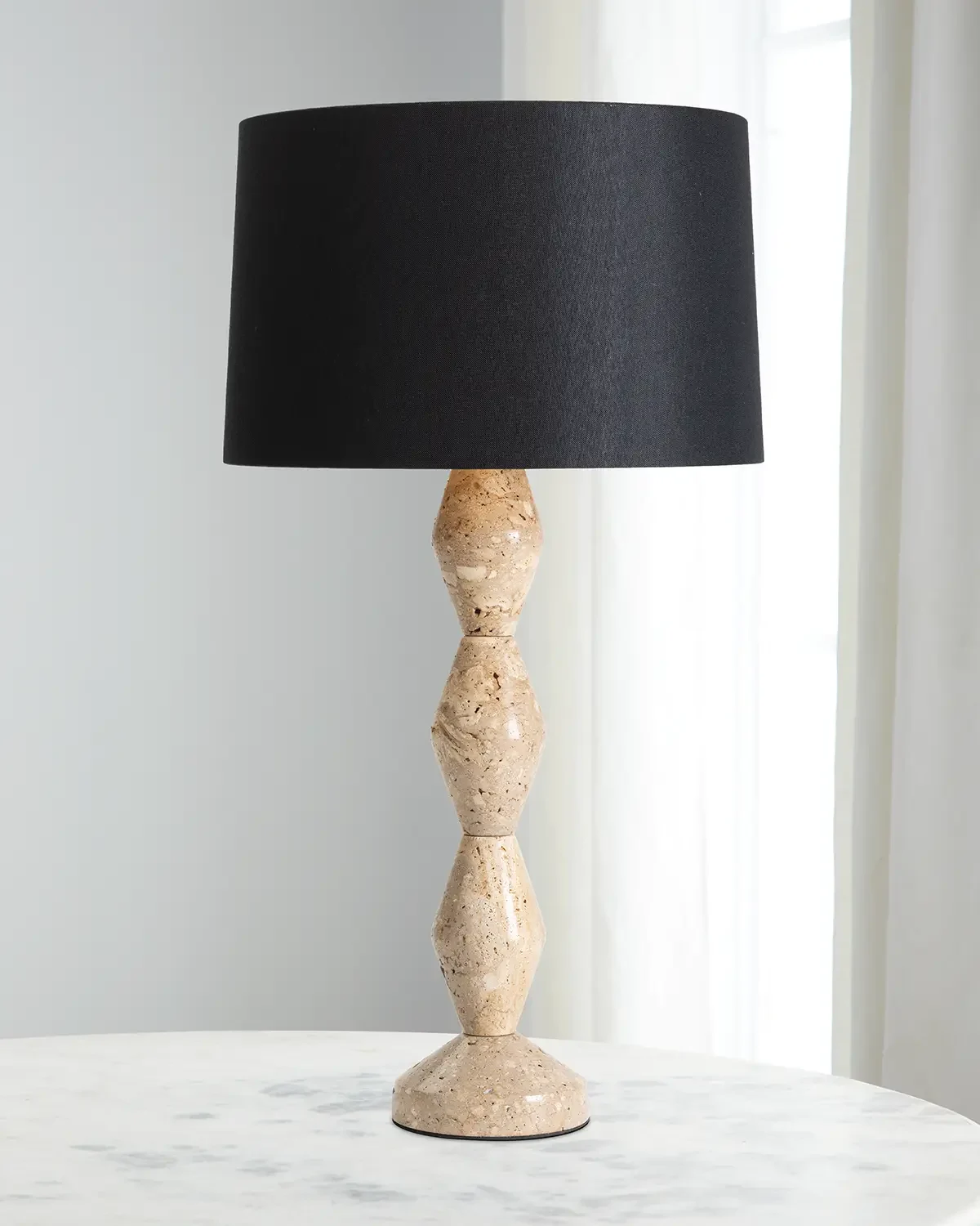 Regina Andrew Crew 30" Travertine Buffet Lamp, Black Shade