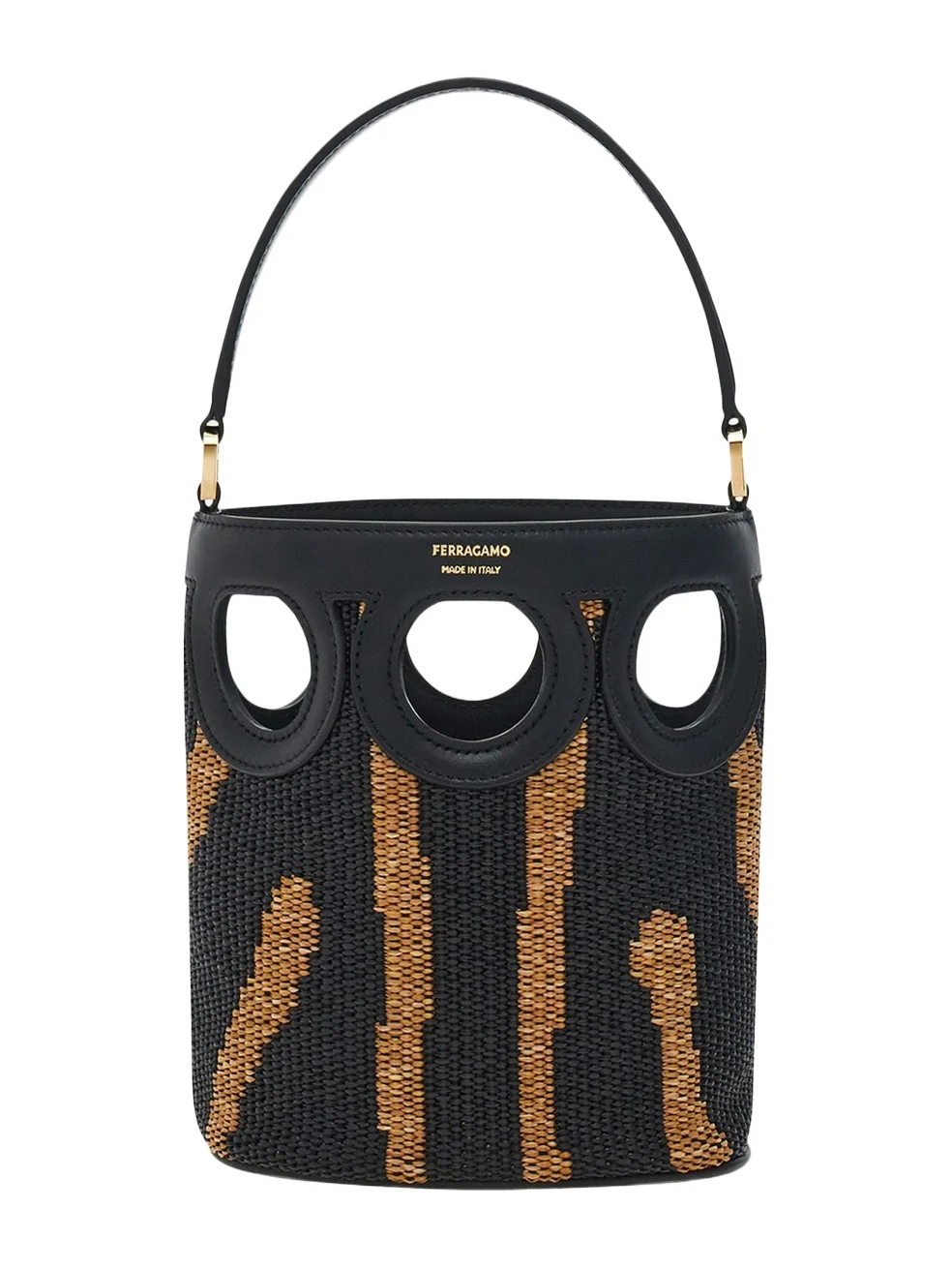Ferragamo Cutout Woven Raffia Bucket Bag