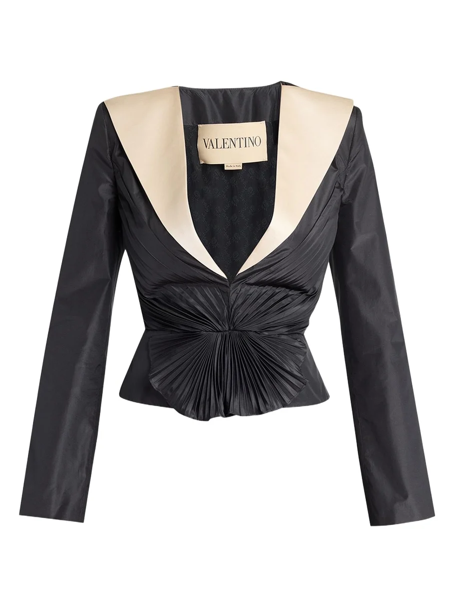 Valentino Garavani Pleated Silk Taffeta Strong-Shoulder Jacket