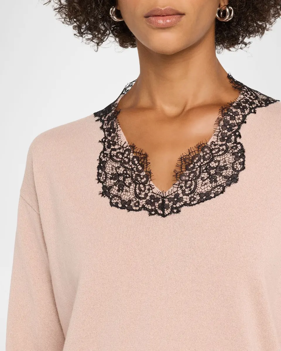 Valentino Garavani Lace-Trim V-Neck Cashmere Sweater | Thumbnail 5