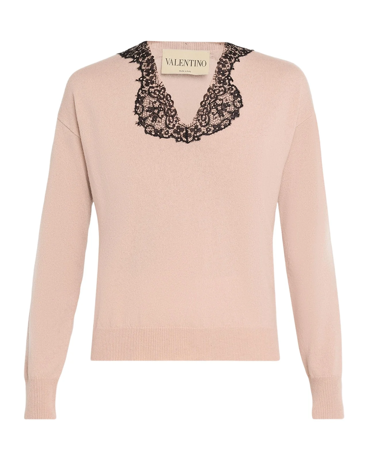Valentino Garavani Lace-Trim V-Neck Cashmere Sweater