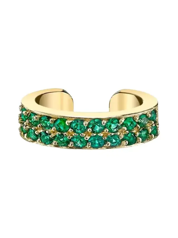 18K Yellow Gold Two Row Emerald Ear Cuff, Single 18K Yellow Gold Two Row Emerald Ear Cuff, Single