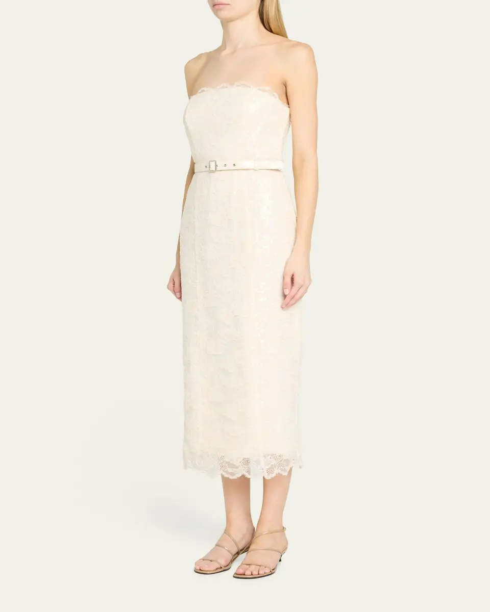 Toccin Vivian Belted Sequined Lace Midi Dress | Thumbnail 4 Toccin Vivian Belted Sequined Lace Midi Dress | Thumbnail 4